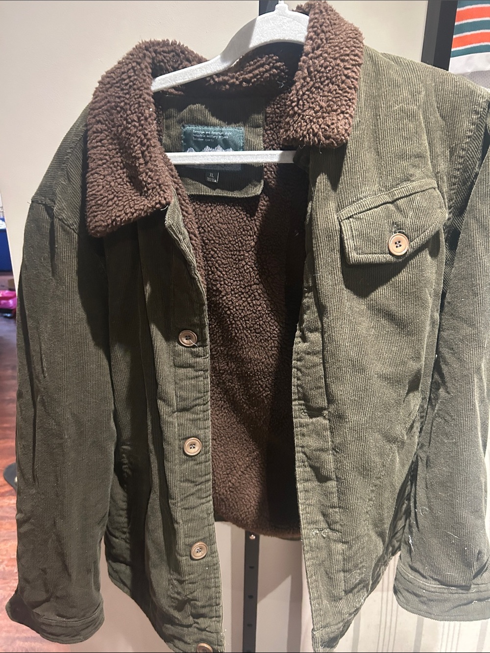 Olive Green Corduroy Sherpa-Lined Jacket